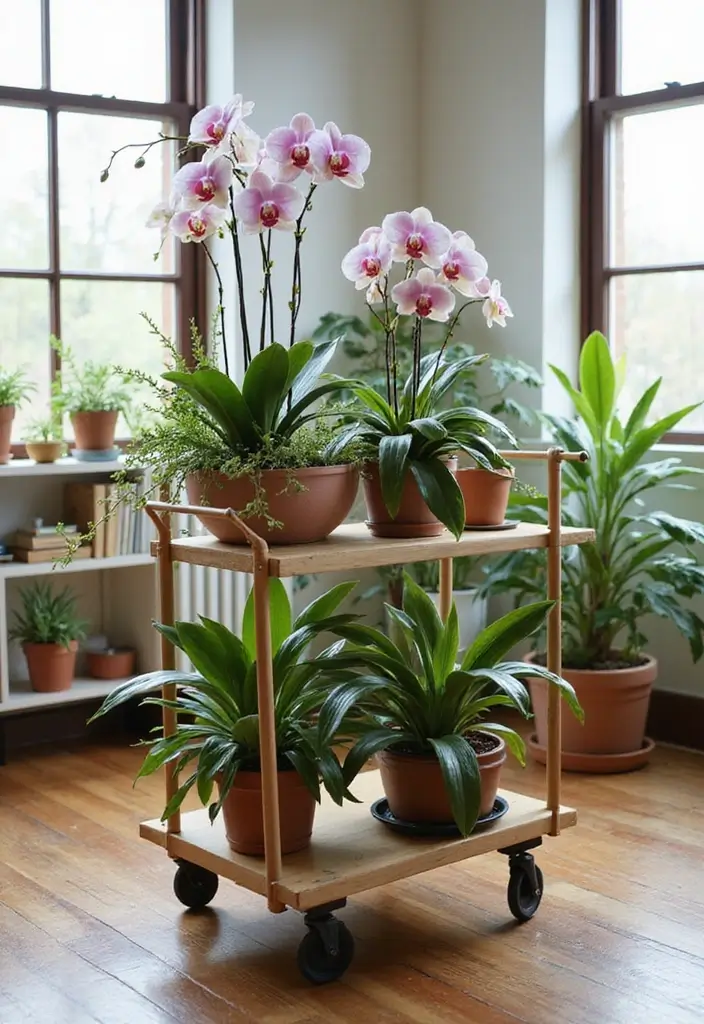 30 Orchid Planter Ideas That Highlight Elegant Blooms 136 30 Orchid Planter Ideas That Highlight Elegant Blooms - 24. Stylish Planter Trolleys