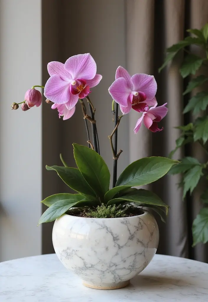 30 Orchid Planter Ideas That Highlight Elegant Blooms 162 30 Orchid Planter Ideas That Highlight Elegant Blooms - 28. Stunning Marble Planters
