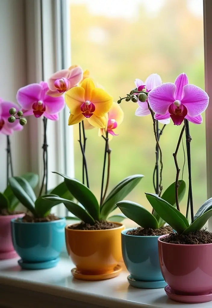 30 Orchid Planter Ideas That Highlight Elegant Blooms 22 30 Orchid Planter Ideas That Highlight Elegant Blooms - 4. Colorful Ceramic Pots
