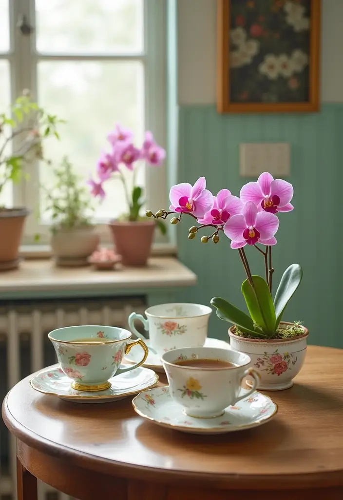30 Orchid Planter Ideas That Highlight Elegant Blooms 30 30 Orchid Planter Ideas That Highlight Elegant Blooms - 6. Vintage Teacups