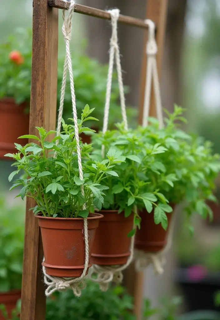 30 Outdoor Hanging Planter Ideas to Add Greenery Up High - 11. Hanging Herb Garden