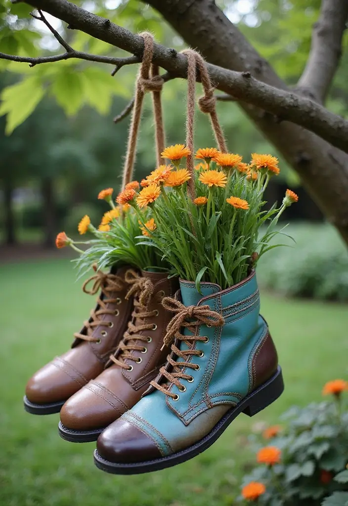 30 Outdoor Hanging Planter Ideas to Add Greenery Up High - 12. Upcycled Shoe Planters