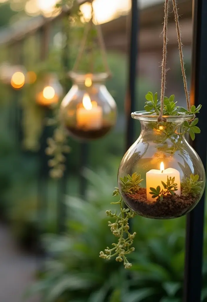 30 Outdoor Hanging Planter Ideas to Add Greenery Up High - 13. Hanging Candle Holders with Plants