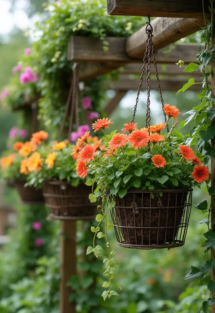 30 Outdoor Hanging Planter Ideas to Add Greenery Up High - 14. Hanging Wire Baskets