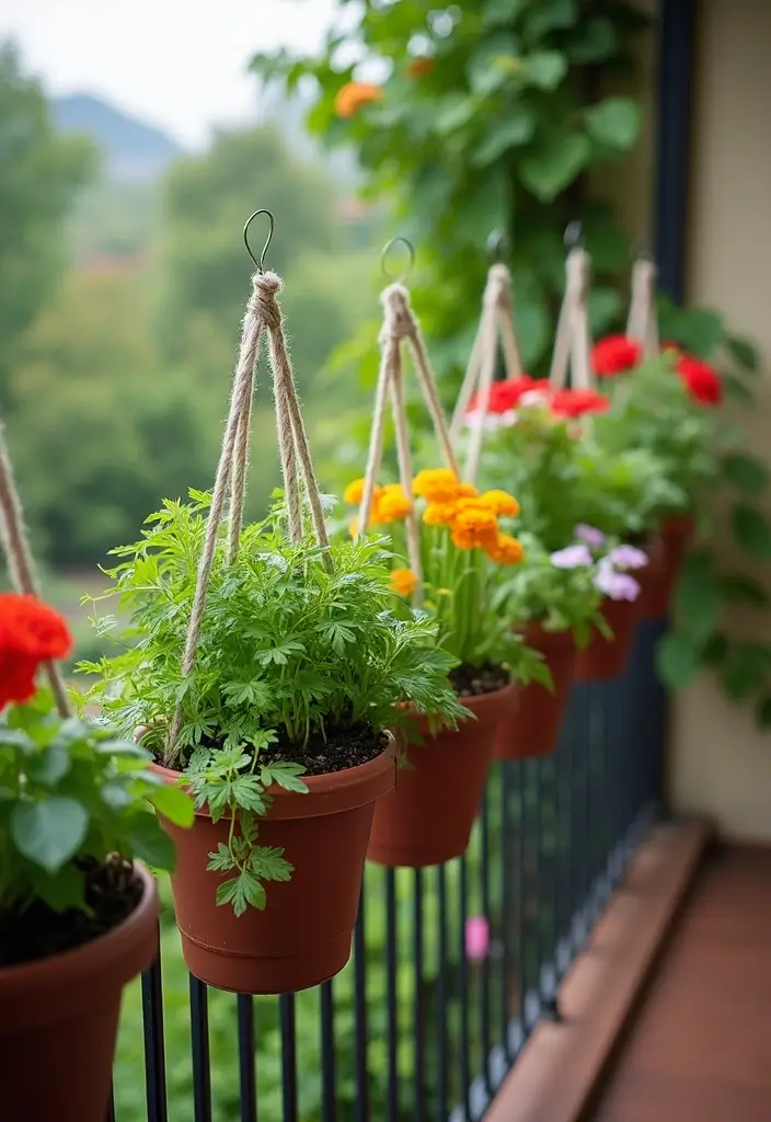30 Outdoor Hanging Planter Ideas to Add Greenery Up High - 16. Hanging Railing Planters