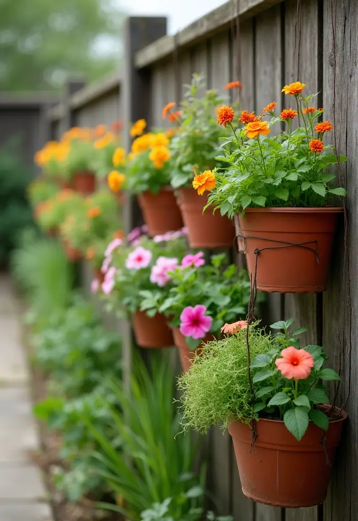 30 Outdoor Hanging Planter Ideas to Add Greenery Up High - 19. Hanging Fencing Planters