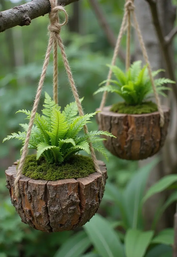 30 Outdoor Hanging Planter Ideas to Add Greenery Up High - 20. Hanging Stump Planters