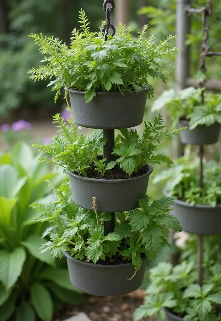 30 Outdoor Hanging Planter Ideas to Add Greenery Up High - 22. Hanging Tiered Herb Planters