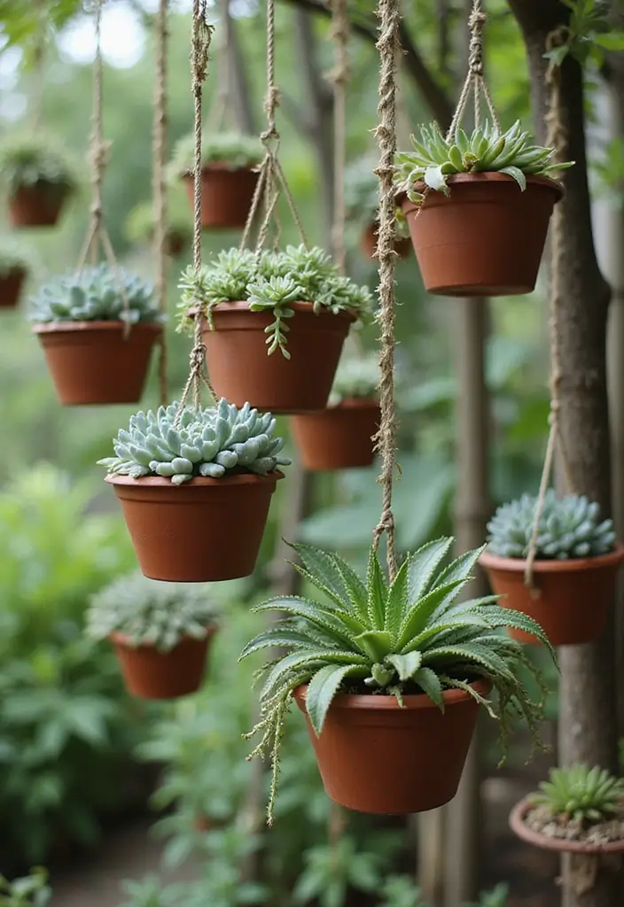 30 Outdoor Hanging Planter Ideas to Add Greenery Up High - 23. Hanging Succulent Garden