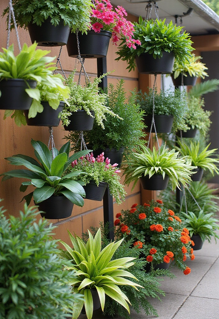 30 Outdoor Hanging Planter Ideas to Add Greenery Up High - 25. Hanging Mixed Plant Arrangements