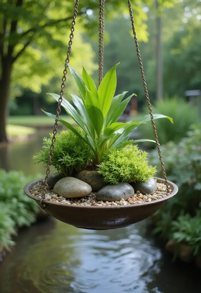 30 Outdoor Hanging Planter Ideas to Add Greenery Up High - 28. Hanging Water Garden