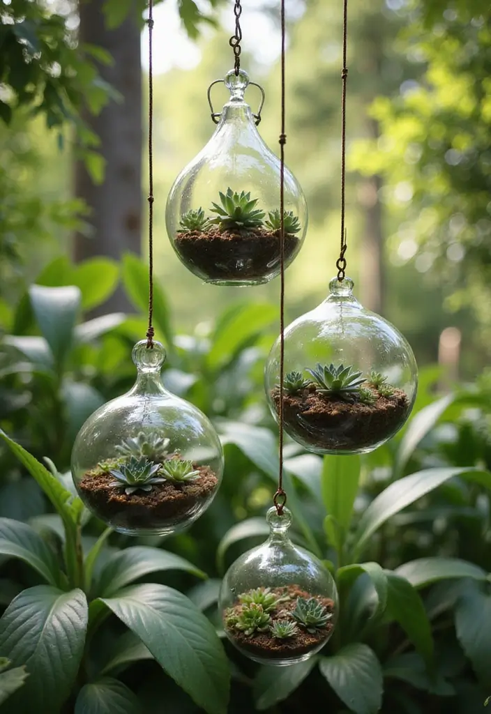 30 Outdoor Hanging Planter Ideas to Add Greenery Up High - 4. Hanging Glass Terrariums