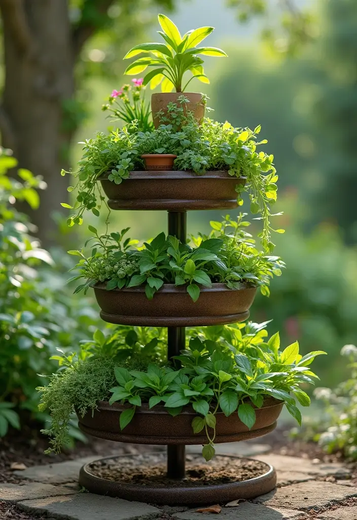 30 Outdoor Hanging Planter Ideas to Add Greenery Up High - 6. Tiered Plant Stand