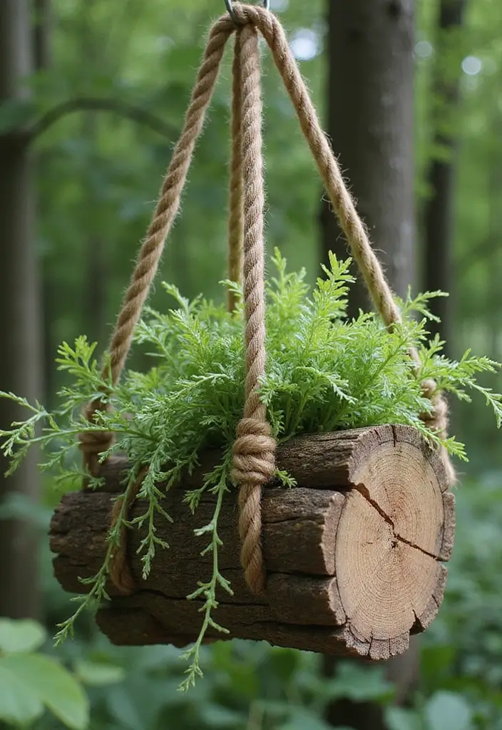30 Outdoor Hanging Planter Ideas to Add Greenery Up High - 9. Hanging Log Planters