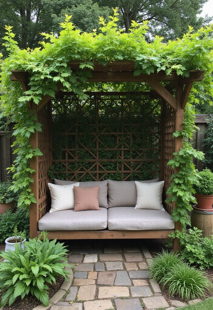 30 Outdoor Trellis Ideas That Transform Your Yard - 27. Trellis with Integrated Seating