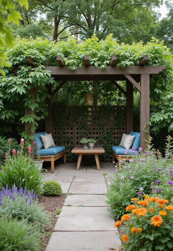 30 Passion Fruit Trellis Ideas for Tropical Garden Vibes 84 30 Passion Fruit Trellis Ideas for Tropical Garden Vibes - 14. Trellis with Built-in Seating