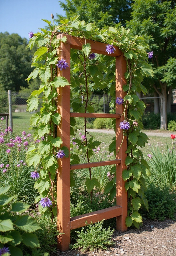 30 Passion Fruit Trellis Ideas for Tropical Garden Vibes 145 30 Passion Fruit Trellis Ideas for Tropical Garden Vibes - 23. Repurposed Furniture Trellis