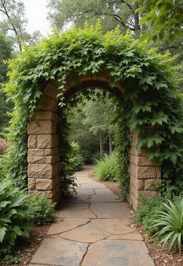 30 Passion Fruit Trellis Ideas for Tropical Garden Vibes 176 30 Passion Fruit Trellis Ideas for Tropical Garden Vibes - 28. Natural Stone Trellis