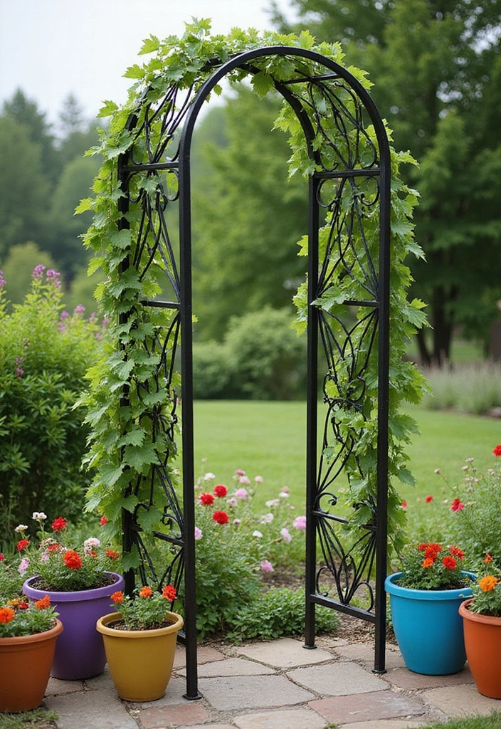 30 Passion Fruit Trellis Ideas for Tropical Garden Vibes 22 30 Passion Fruit Trellis Ideas for Tropical Garden Vibes - 4. Decorative Metal Trellis