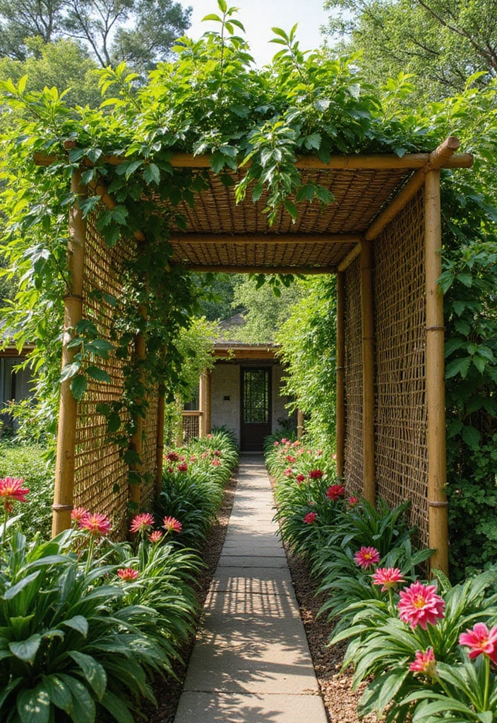 30 Passion Fruit Trellis Ideas for Tropical Garden Vibes 27 30 Passion Fruit Trellis Ideas for Tropical Garden Vibes - 5. Woven Bamboo Trellis