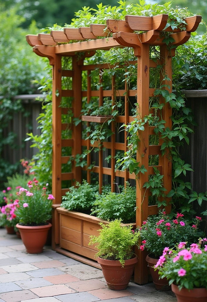 30 Patio Trellis Ideas That Add Privacy and Charm - 11. Trellis with Built-in Planters