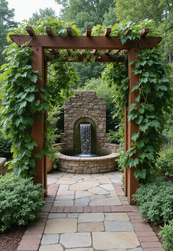 30 Patio Trellis Ideas That Add Privacy and Charm - 13. Trellis with a Water Feature