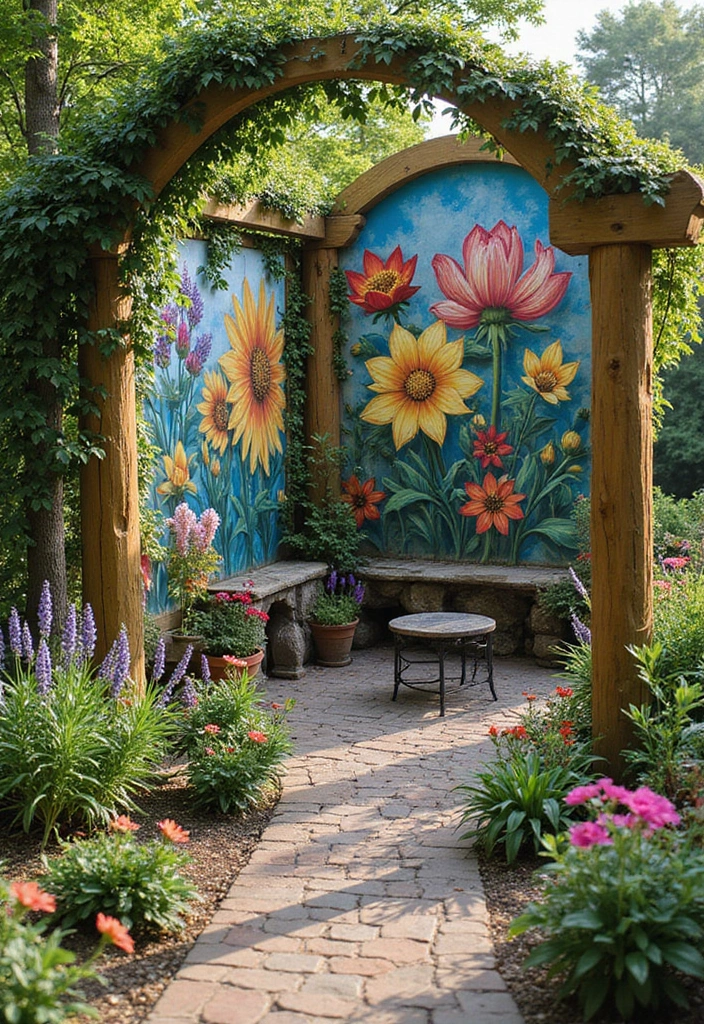 30 Patio Trellis Ideas That Add Privacy and Charm - 15. Trellis with Outdoor Artwork