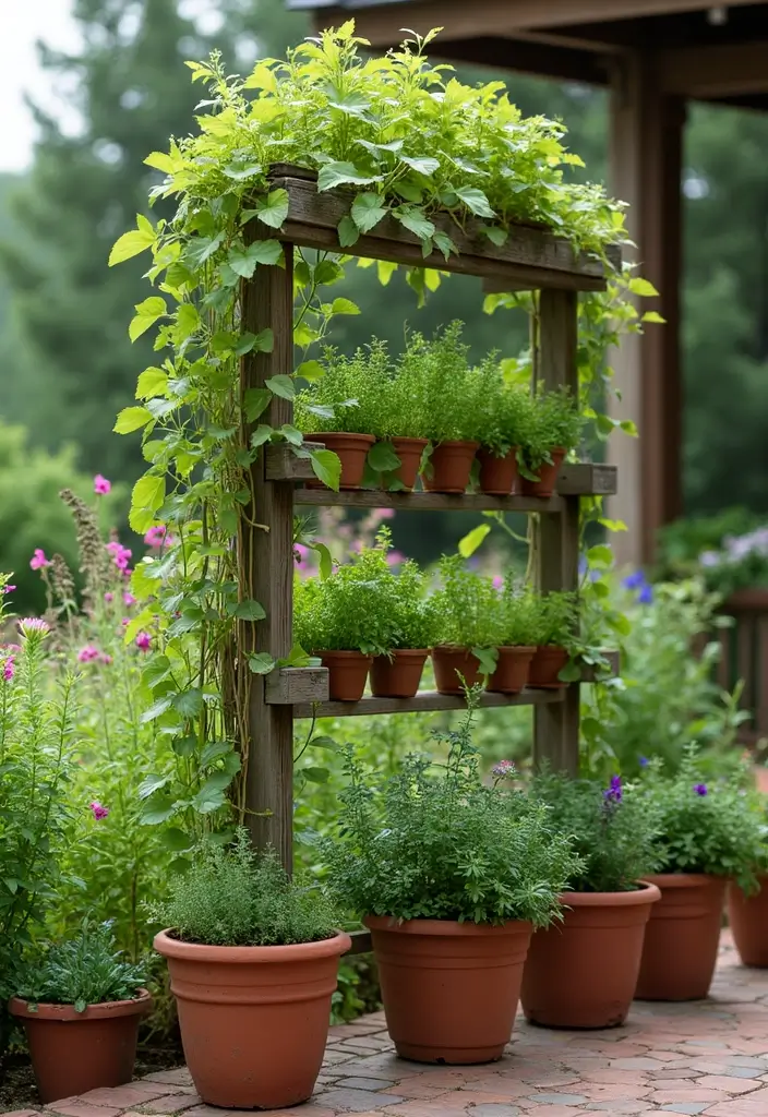 30 Patio Trellis Ideas That Add Privacy and Charm - 21. Trellis with Climbing Herbs