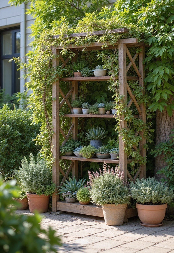 30 Patio Trellis Ideas That Add Privacy and Charm - 23. Trellis with Succulent Displays