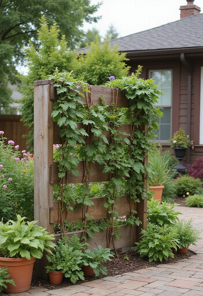 30 Patio Trellis Ideas That Add Privacy and Charm - 9. DIY Pallet Trellis
