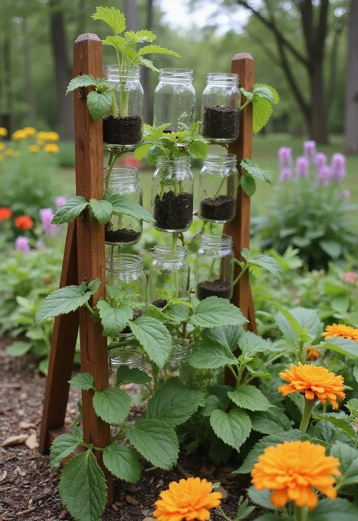 30 Pea Trellis Ideas to Support a Thriving Garden - 19. Mason Jar Trellis