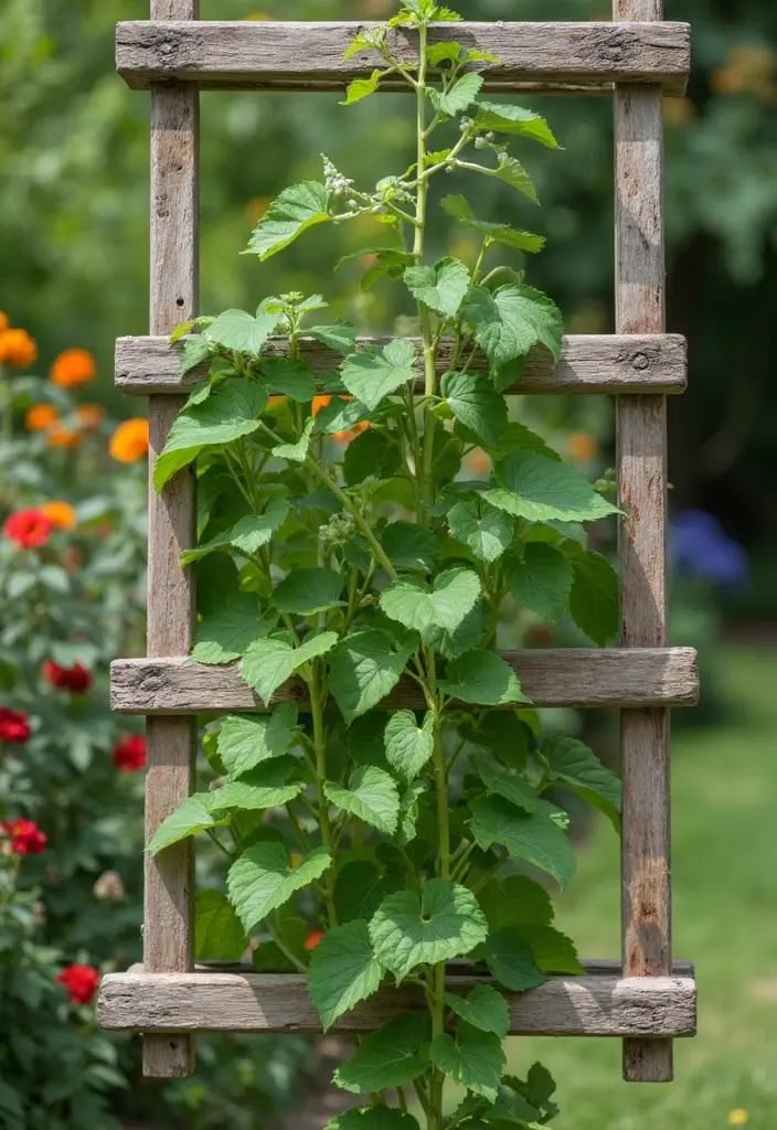 30 Pea Trellis Ideas to Support a Thriving Garden - 23. Hanging Ladder Trellis
