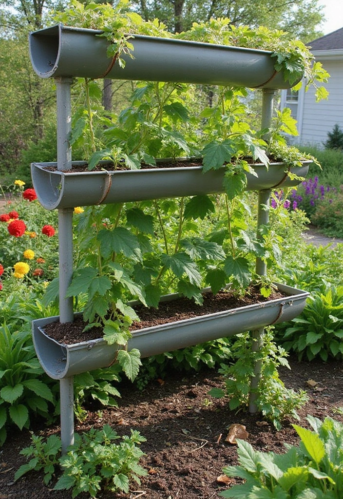 30 Pea Trellis Ideas to Support a Thriving Garden - 25. Upcycled Gutter Trellis