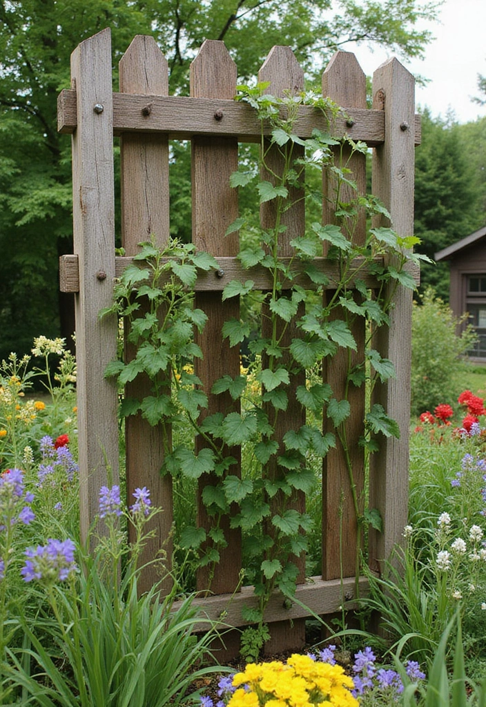 30 Pea Trellis Ideas to Support a Thriving Garden - 30. Reclaimed Fence Trellis