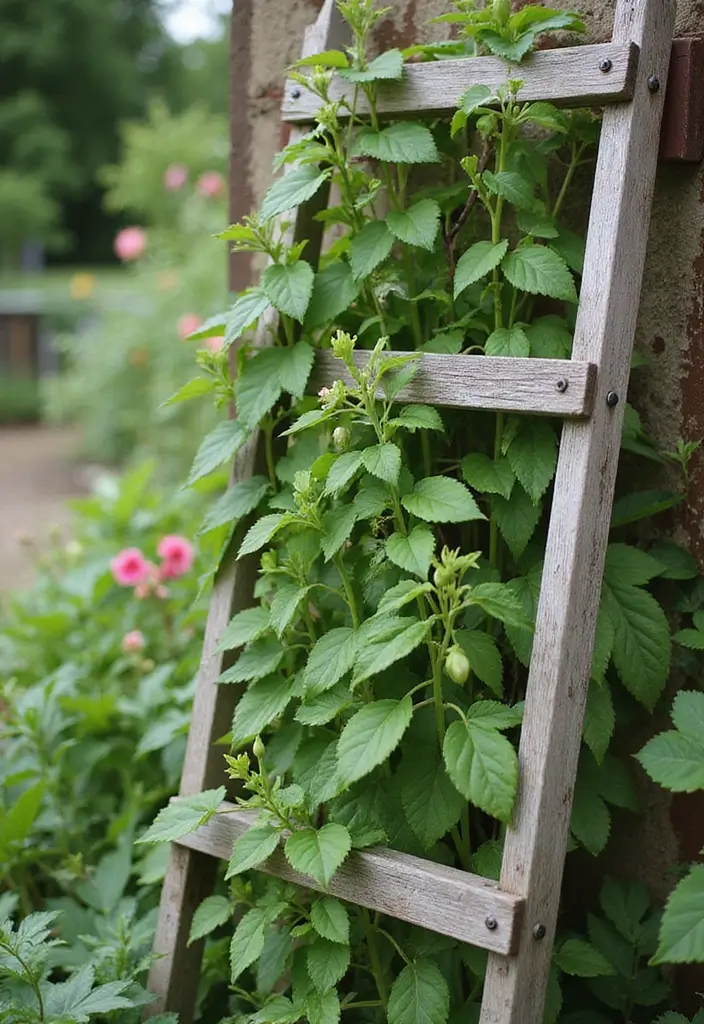 30 Pea Trellis Ideas to Support a Thriving Garden - 7. Vertical Garden Ladder