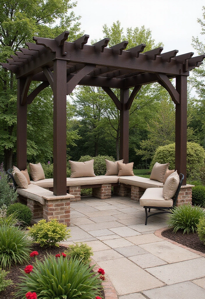 30 Pergola Trellis Ideas That Blend Shade and Style 92 30 Pergola Trellis Ideas That Blend Shade and Style - 14. Pergola with Built-in Benches