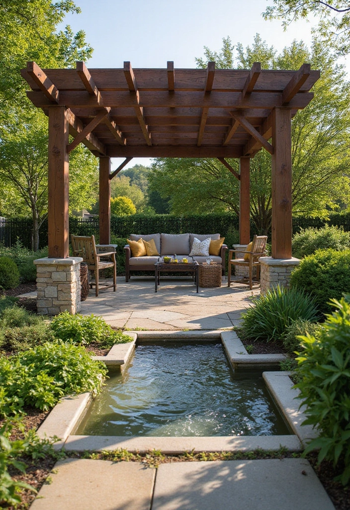 30 Pergola Trellis Ideas That Blend Shade and Style 106 30 Pergola Trellis Ideas That Blend Shade and Style - 16. Pergola with a Water Feature