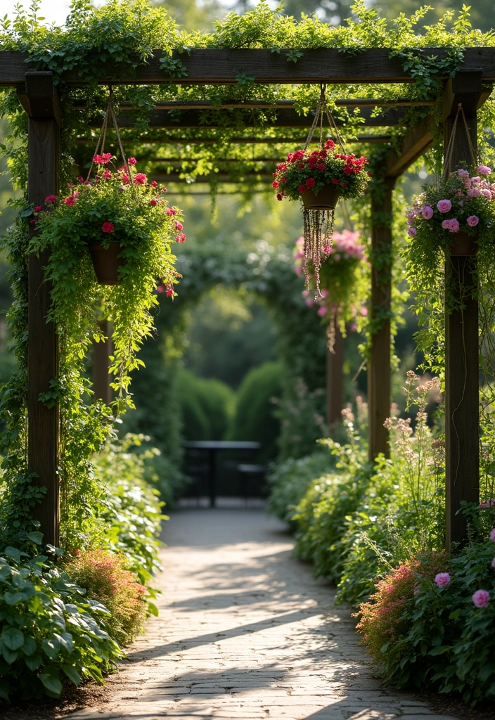 30 Pergola Trellis Ideas That Blend Shade and Style 127 30 Pergola Trellis Ideas That Blend Shade and Style - 19. Pergola with Hanging Gardens