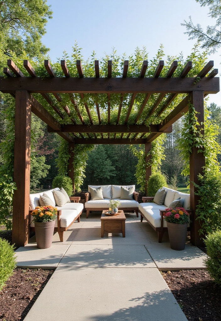 30 Pergola Trellis Ideas That Blend Shade and Style 176 30 Pergola Trellis Ideas That Blend Shade and Style - 26. Pergola with Integrated Seating Areas