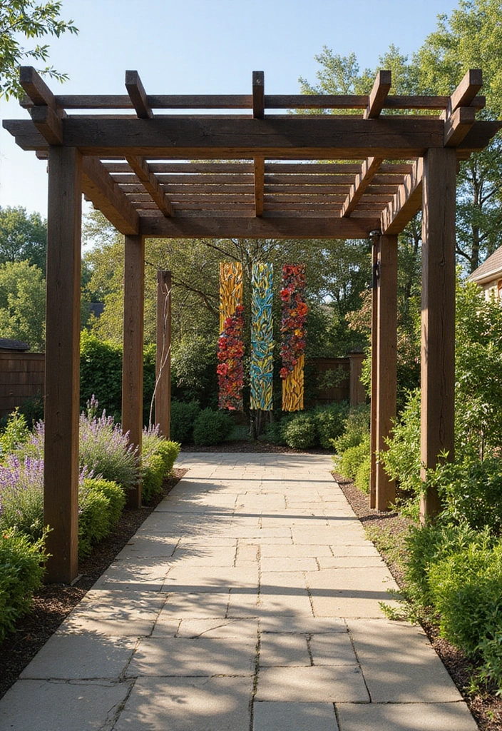 30 Pergola Trellis Ideas That Blend Shade and Style 204 30 Pergola Trellis Ideas That Blend Shade and Style - 30. Pergola with Vertical Art Installations