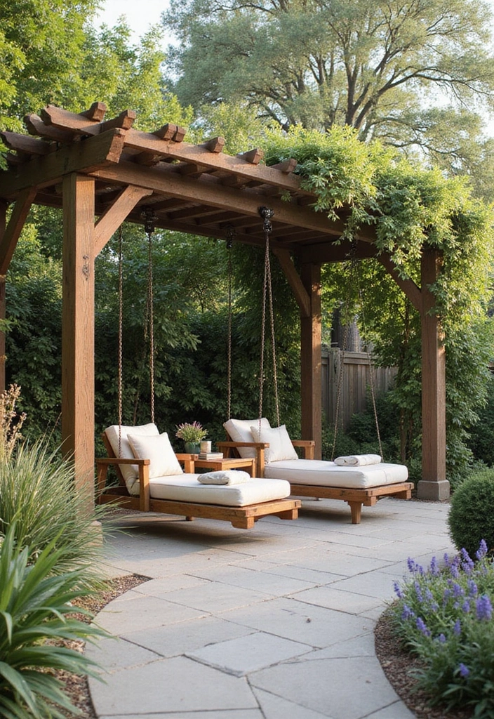 30 Pergola Trellis Ideas That Blend Shade and Style 43 30 Pergola Trellis Ideas That Blend Shade and Style - 7. Pergola with Swinging Loungers