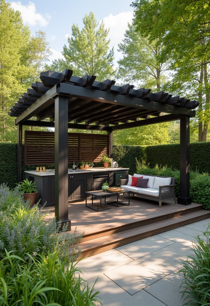 30 Pergola Trellis Ideas That Blend Shade and Style 50 30 Pergola Trellis Ideas That Blend Shade and Style - 8. Pergola with Integrated Outdoor Kitchen