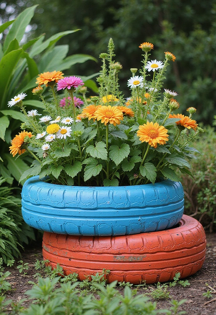 30 Planter Ideas to Elevate Your Outdoor and Indoor Spaces - 11. Old Tire Planters