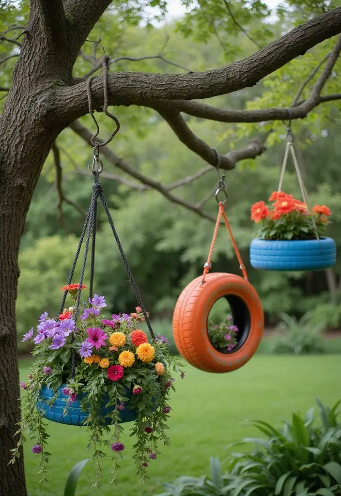 30 Planter Ideas to Elevate Your Outdoor and Indoor Spaces - 20. Hanging Tire Planters