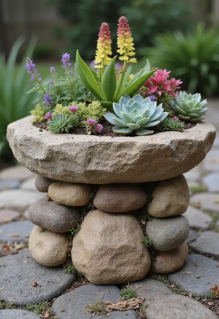 30 Planter Ideas to Elevate Your Outdoor and Indoor Spaces - 21. Stacked Stone Planters