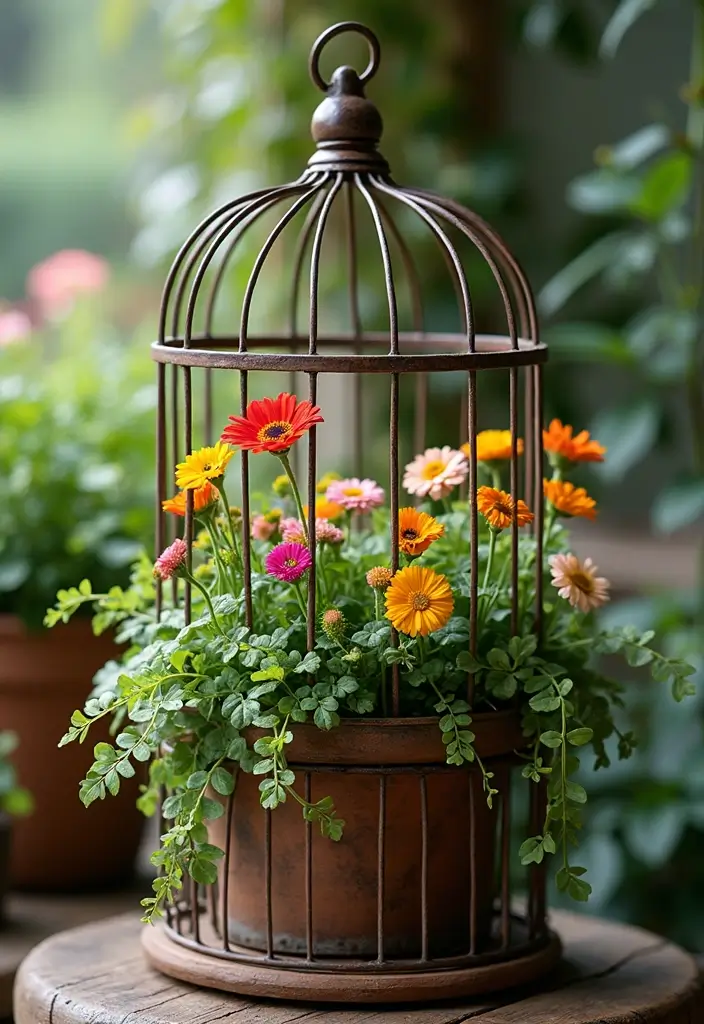 30 Planter Ideas to Elevate Your Outdoor and Indoor Spaces - 22. Decorative Birdcage Planters