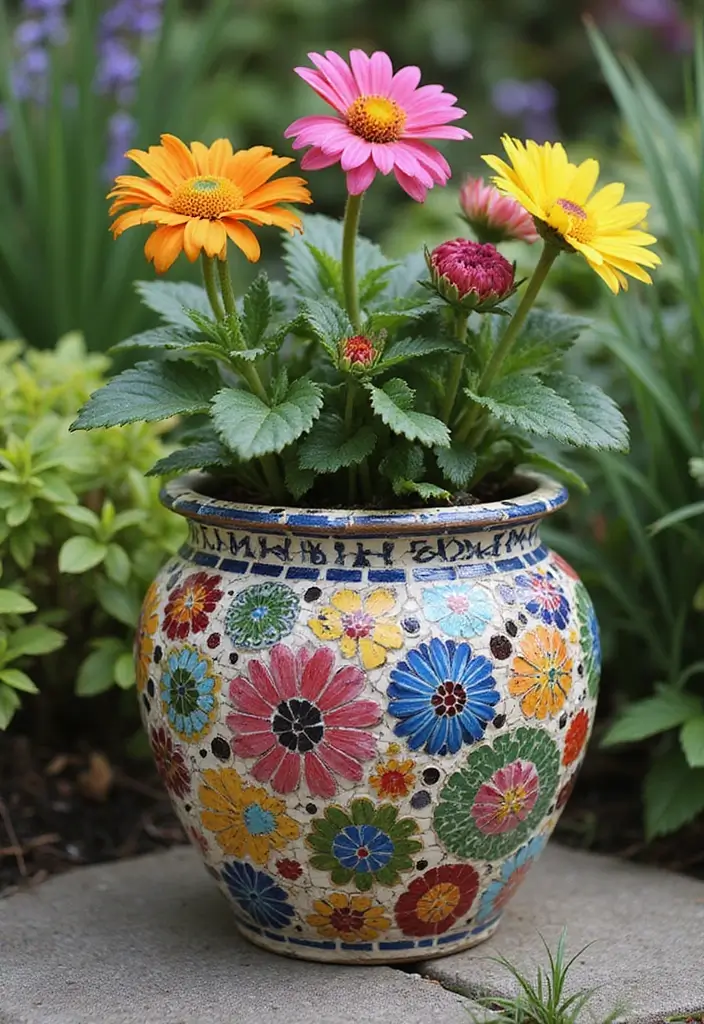 30 Planter Ideas to Elevate Your Outdoor and Indoor Spaces - 28. Mosaic Planters