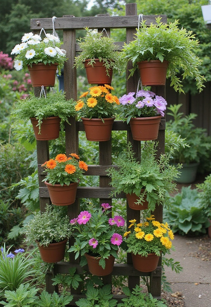30 Pot Trellis Ideas Perfect for Small Gardens or Balconies - 19. Trellis with Hanging Planters