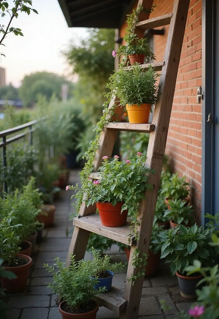 30 Pot Trellis Ideas Perfect for Small Gardens or Balconies - 2. Repurposed Ladder Trellis