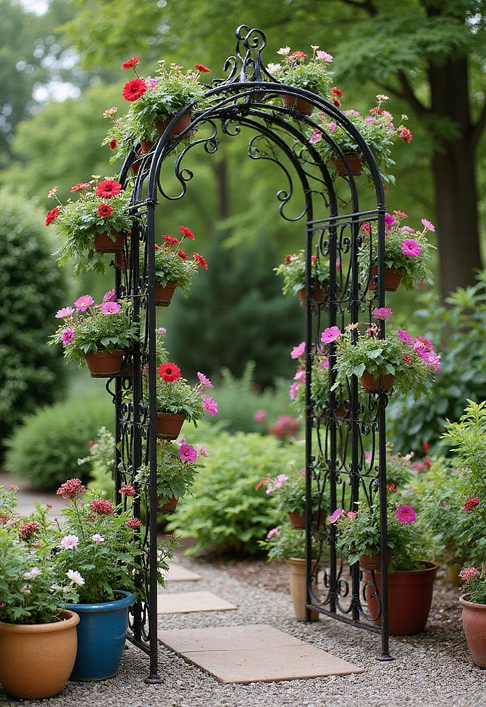 30 Pot Trellis Ideas Perfect for Small Gardens or Balconies - 3. Decorative Metal Trellis